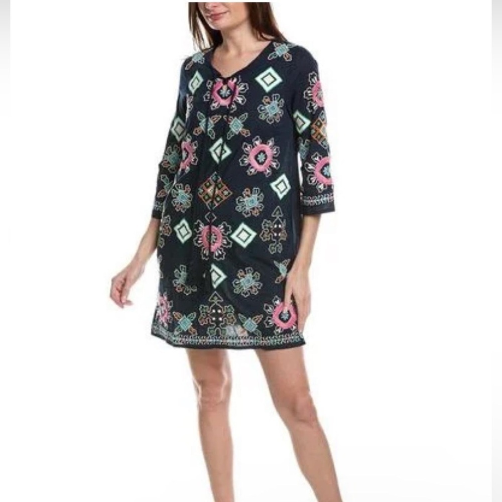 FRANCES VALENTINE Capri Embroidered Tunic Navy Size S NWT